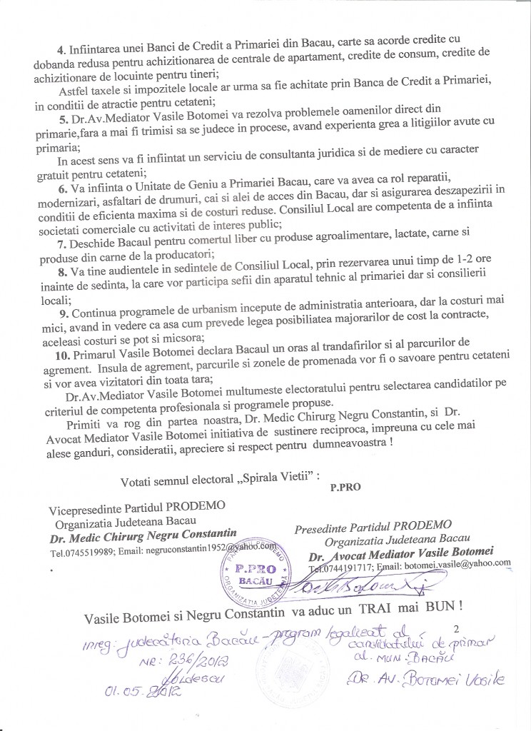 Program candidatura Botomei Vasile